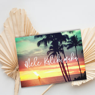 Tarjeta Mele Kalikimaka Hermosa puesta de sol hawaiana de 