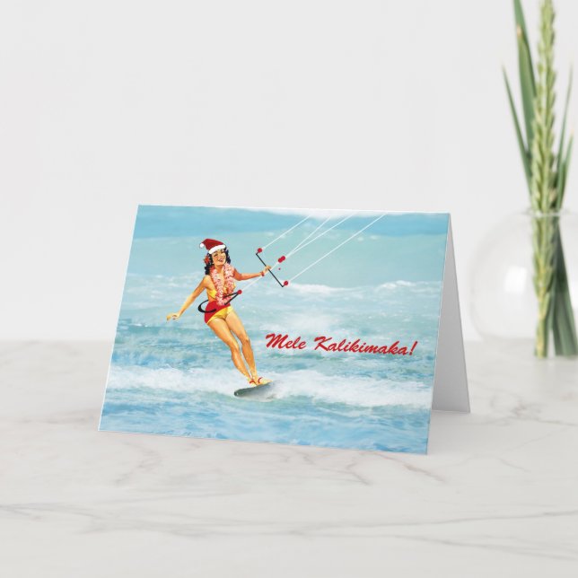 Tarjeta Mele Kalikimaka, navidad hawaiano Kitesurfing (Anverso)