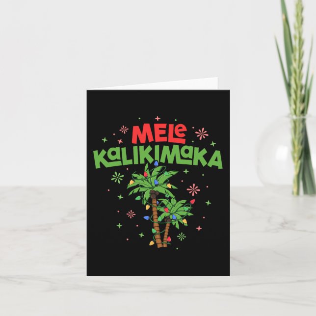 Tarjeta Mele Kalikimaka Navidades hawaianos con luz de árb (Anverso)