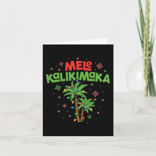 Tarjeta Mele Kalikimaka Navidades hawaianos con luz de árb