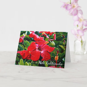 Tarjeta Mele Kalikimaka Red Hibiscus con la nieve hawaiana