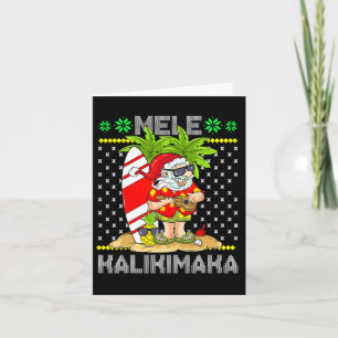 Tarjeta Mele Kalikimaka Santa Claus Surfista Guitarra Hawa
