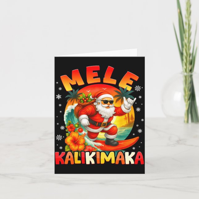 Tarjeta Mele Kalikimaka Santa Rock On Hawaii Christmas Xma (Anverso)