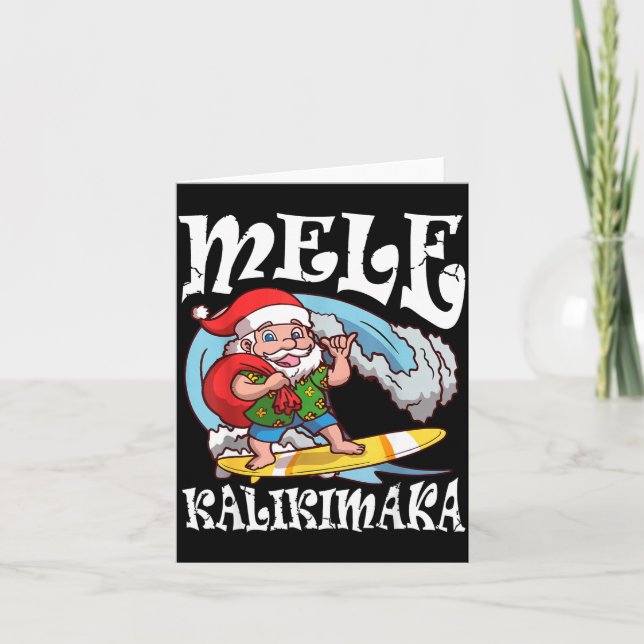 Tarjeta Mele Kalikimaka Santa Surfing Hawaii Christmas  (Anverso)
