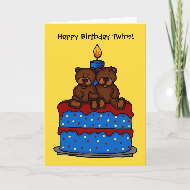 Tarjeta mellizos chicas en la carta de torta de cumpleaños (Anverso)