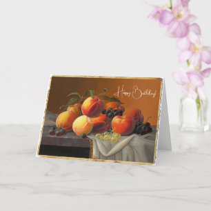 Tarjeta Melocotones, uvas y manzanas