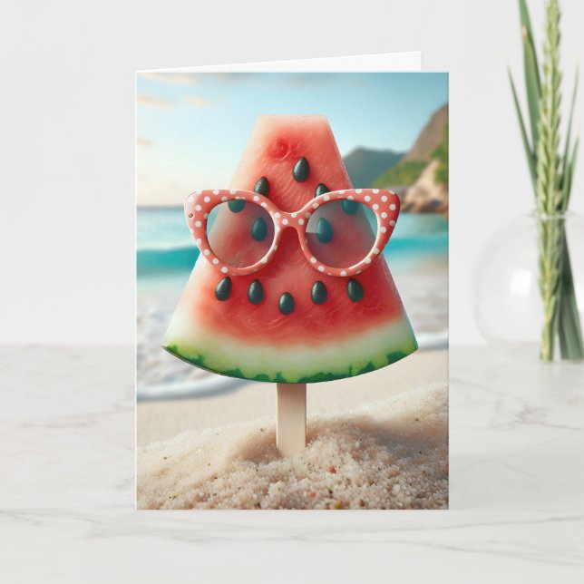 Tarjeta Melón de agua de verano con gafas de sol (Anverso)