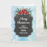 Tarjeta Melón de Chalkboard Rústico Feliz Navidad<br><div class="desc">Feliz Navidad para la carta de mamá con un patrón rústico de pizarra y follaje de invierno con poinsettias.</div>