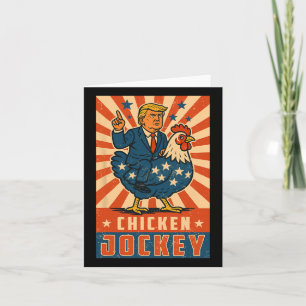 Tarjeta Meme 10 divertido de Trump con jockey sobre pollo