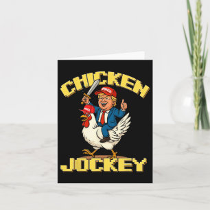 Tarjeta Meme 1 divertido de Jockey sobre pollo Trump