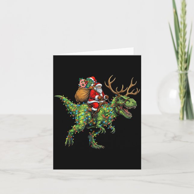 Tarjeta Meme 67 Christmas Santa Riding Dinosaur T Rex Boys (Anverso)
