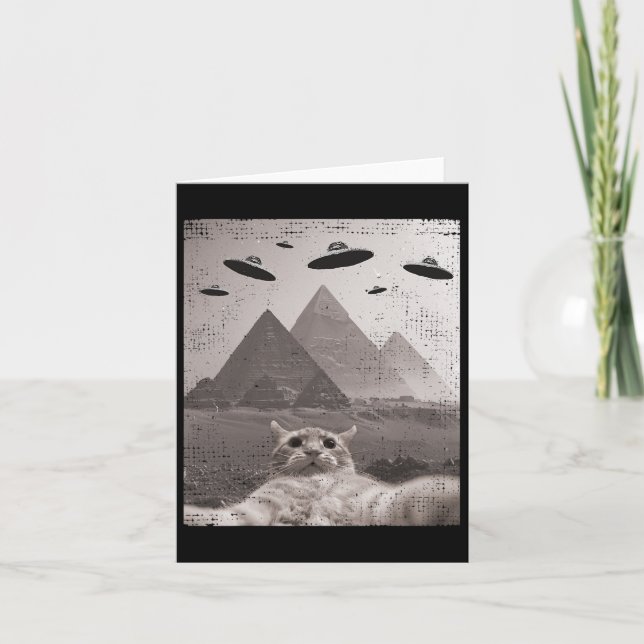 Tarjeta Meme Cat Ufo - Gracioso Selfie Cat Con Ufos (Anverso)