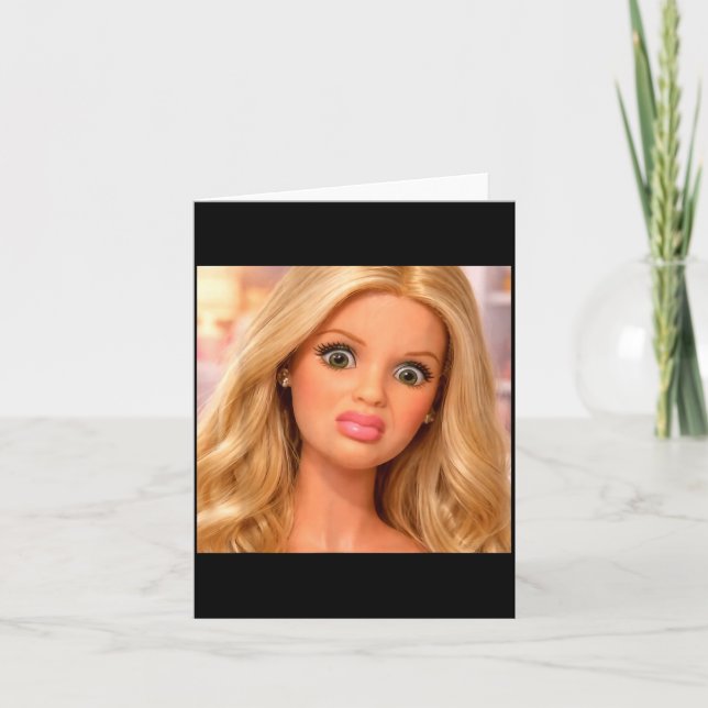 Tarjeta Meme de cara de muñeca divertida sarcástica (Anverso)