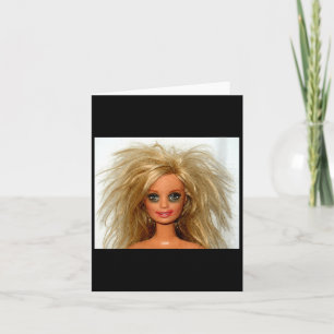 Tarjeta Meme de cara de muñeca rubia angustiado divertido 