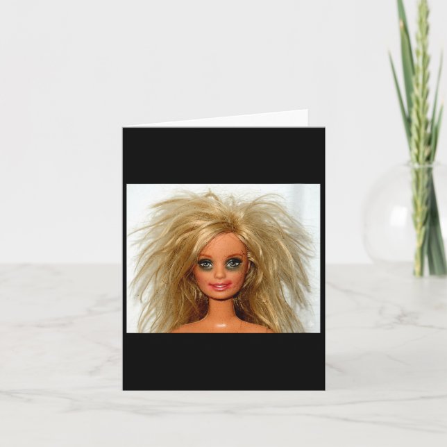 Tarjeta Meme de cara de muñeca rubia angustiado divertido  (Anverso)