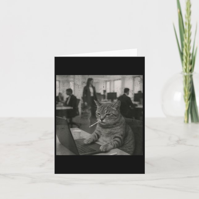 Tarjeta Meme Divertido de Gato Fumando Cigarrillo en el Tr (Anverso)