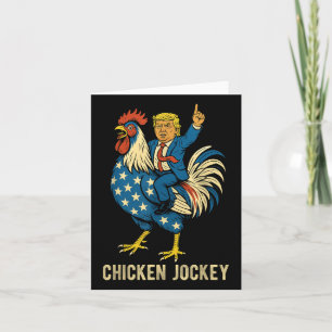 Tarjeta Meme divertido de Jockey sobre pollo Trump