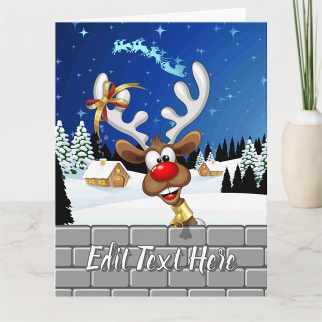 Tarjeta Meme Divertido de Navidad de Reno Espiando (Anverso)