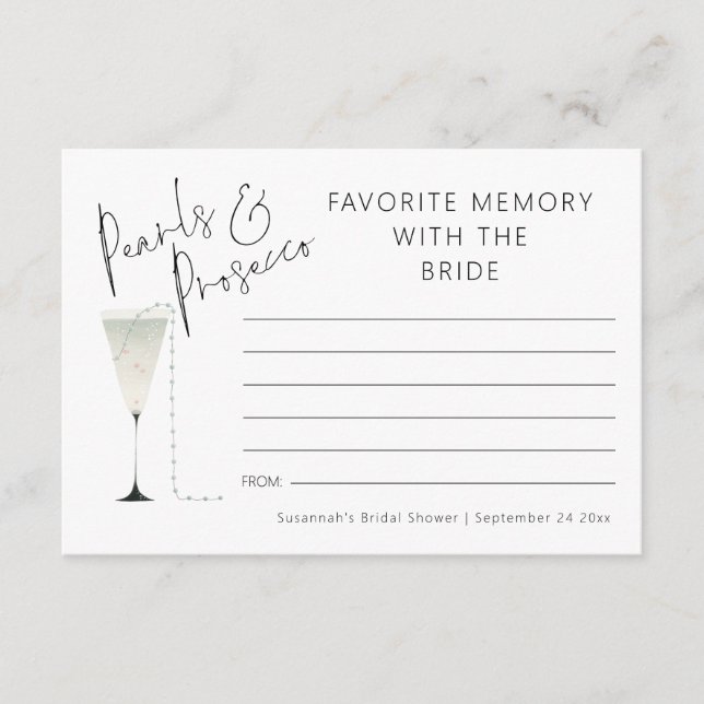 Tarjeta Memoria de las perlas de novia Prosecco ducha de n (Anverso)