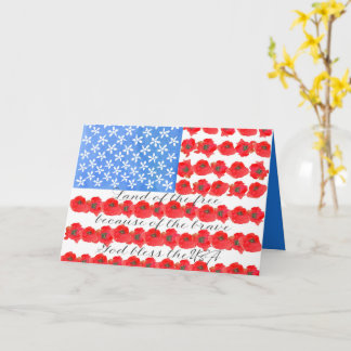 Tarjeta Memorial Day Flag Poppy Flowers God Bless USA