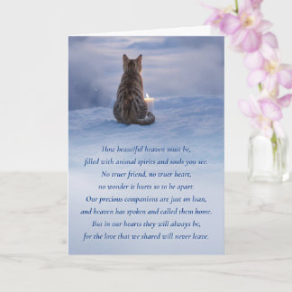 Tarjeta Memorial de pérdida de gato con vela de poema