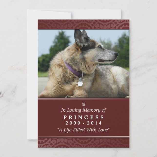 Tarjeta Memorial mascota 5 x 7 Rojo - Jardín de Di (Anverso)