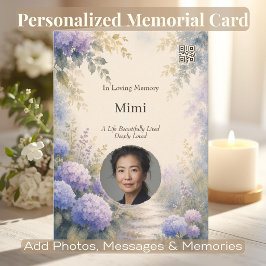 Tarjeta Memorial Personalizado de Hortensias con Foto y QR