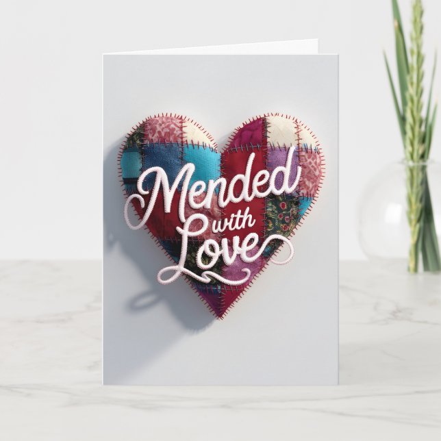 Tarjeta Mended with Love Greeting Card – Patchwork Heart  (Anverso)