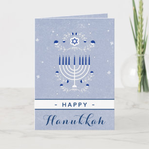 Tarjeta Menorá Azul Estrella de David Feliz Janucá Elegant
