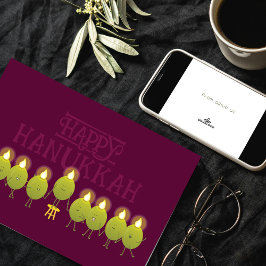 Tarjeta Menorá de aceitunas de Hanukkah | Logotipo corpora