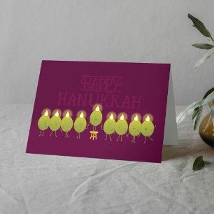 Tarjeta Menorá de Hanukkah Olivas, Vino Grupo Doblez