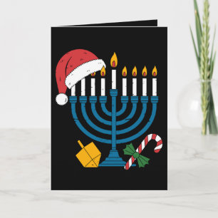 Tarjeta Menorá de Janucá Gorro de Santa Navidad Dreidel Na