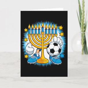 Tarjeta Menorá Retro Jugando Fútbol Feliz Hanukkah Pjs Bo