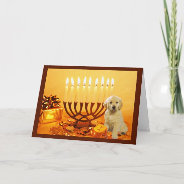 Tarjeta Menorah5 de Chanukah del golden retriever (Anverso)