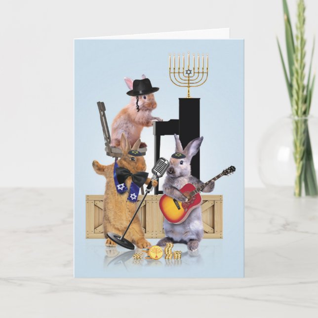 Tarjeta Menorah Animal Bands-Rabbits Chanukah (Anverso)