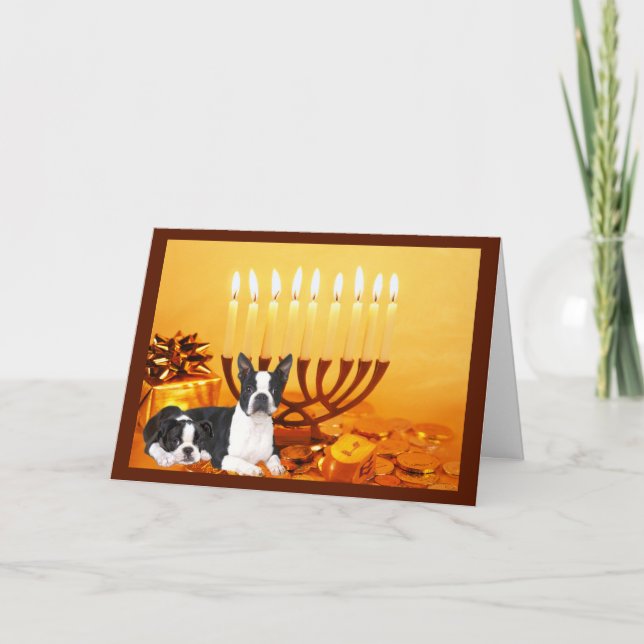 Tarjeta Menorah de Boston Terrier Chanukah1 (Anverso)