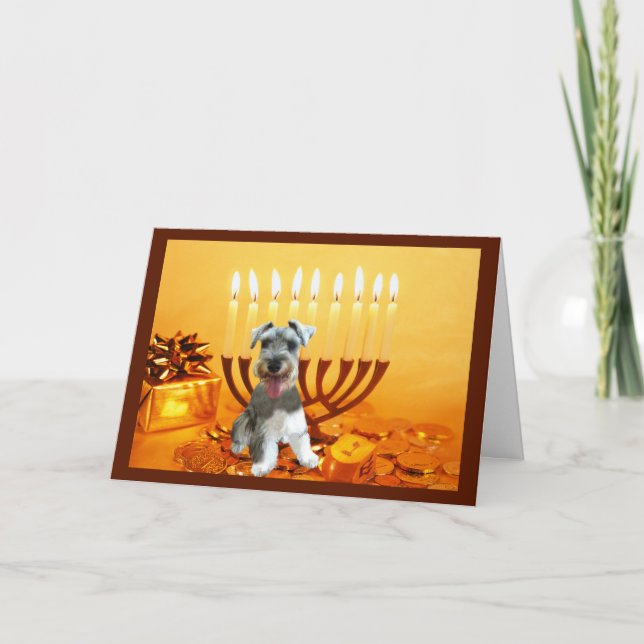 Tarjeta Menorah de Chanukah del Schnauzer (Anverso)