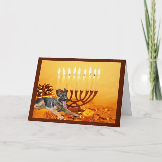 Tarjeta Menorah del pastor alemán Chanukah1 (Anverso)