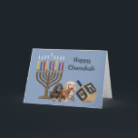 Tarjeta Menorah Dreidel2 de Chanukah del Dachshund<br><div class="desc">Recordar la familia y a amigos durante la estación de Chanukah es una manera maravillosa de permanecer en contacto con la gente que usted ama y que cuida alrededor. Creé éstos las tarjetas de Chanukah del perro con amor y el cuidado y yo estamos seguros que cualquier persona que ame...</div>