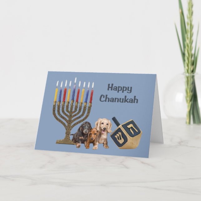 Tarjeta Menorah Dreidel2 de Chanukah del Dachshund (Anverso)
