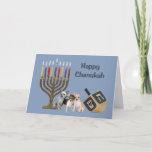 Tarjeta Menorah Dreidel3 de Chanukah de la<br><div class="desc">Recordar la familia y a amigos durante la estación de Chanukah es una manera maravillosa de permanecer en contacto con la gente que usted ama y que cuida alrededor. Creé éstos las tarjetas de Chanukah del perro con amor y el cuidado y yo estamos seguros que cualquier persona que ame...</div>