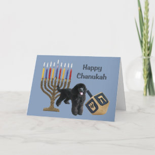 Tarjeta Menorah Dreidel de Chanukah del caniche