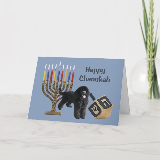 Tarjeta Menorah Dreidel de Chanukah del caniche (Anverso)