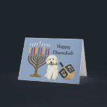 Tarjeta Menorah Dreidel de Chanukah del caniche<br><div class="desc">Recordar la familia y a amigos durante la estación de Chanukah es una manera maravillosa de permanecer en contacto con la gente que usted ama y que cuida alrededor. Creé éstos las tarjetas de Chanukah del perro con amor y el cuidado y yo estamos seguros que cualquier persona que ame...</div>