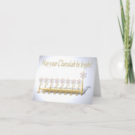 Tarjeta Menorah floral de fantasía dorada para Chanukah