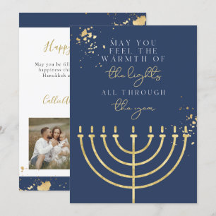 Tarjeta Menorah Hanukkah del Relieve metalizado do