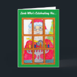 Tarjeta Menorah Santa Lighting<br><div class="desc">Esta carta está decorada con una bonita y caprichosa imagen de Santa iluminando las velas de la menorah.</div>
