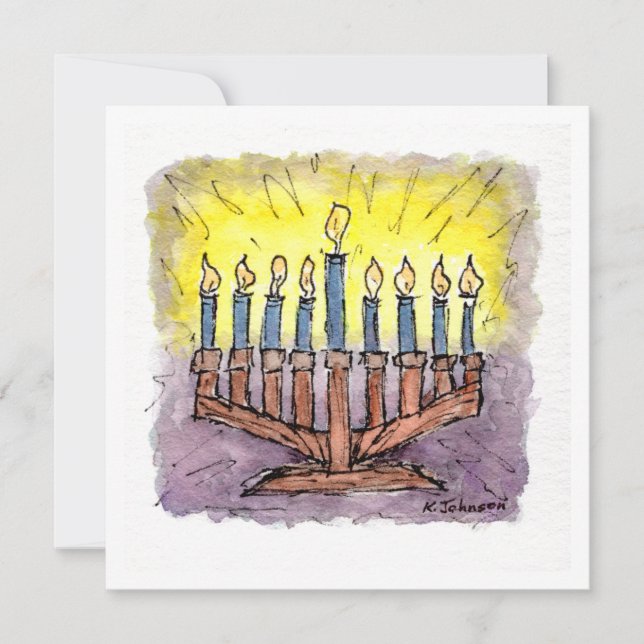 Tarjeta Menorah Watercolor Hanukkah Card (Anverso)