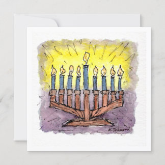 Tarjeta Menorah Watercolor Hanukkah Card