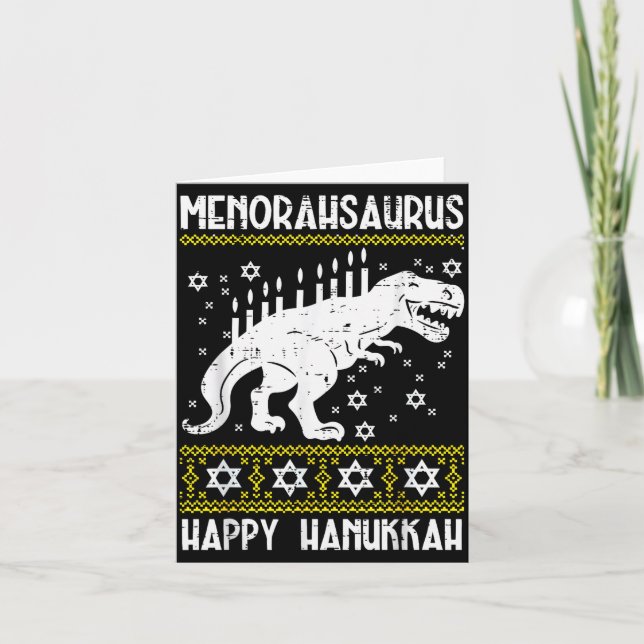 Tarjeta Menorahsaurus Happy Hanukkah Dino Chanukah Toddler (Anverso)